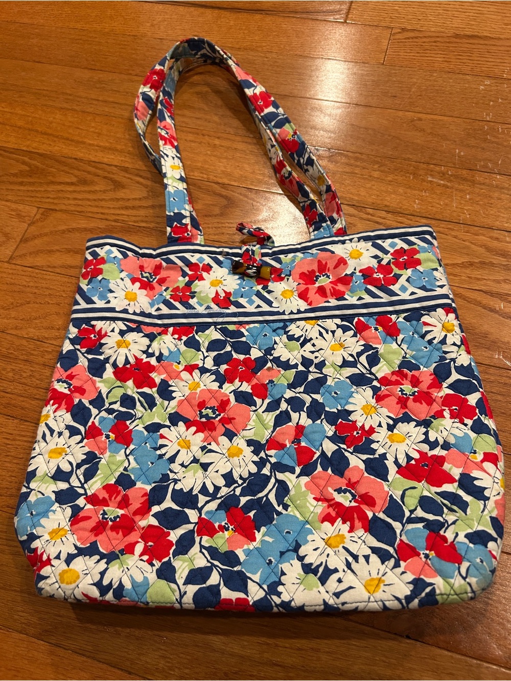 Vera Bradley Floral Quilted Tote Bag - Navy, Red, White